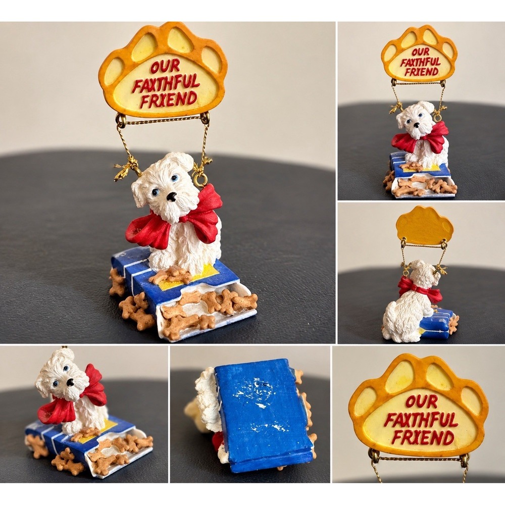 Our Faithful Friend White Terrier Dog Figurine Ornament Paw Sign Pet Lover Decor